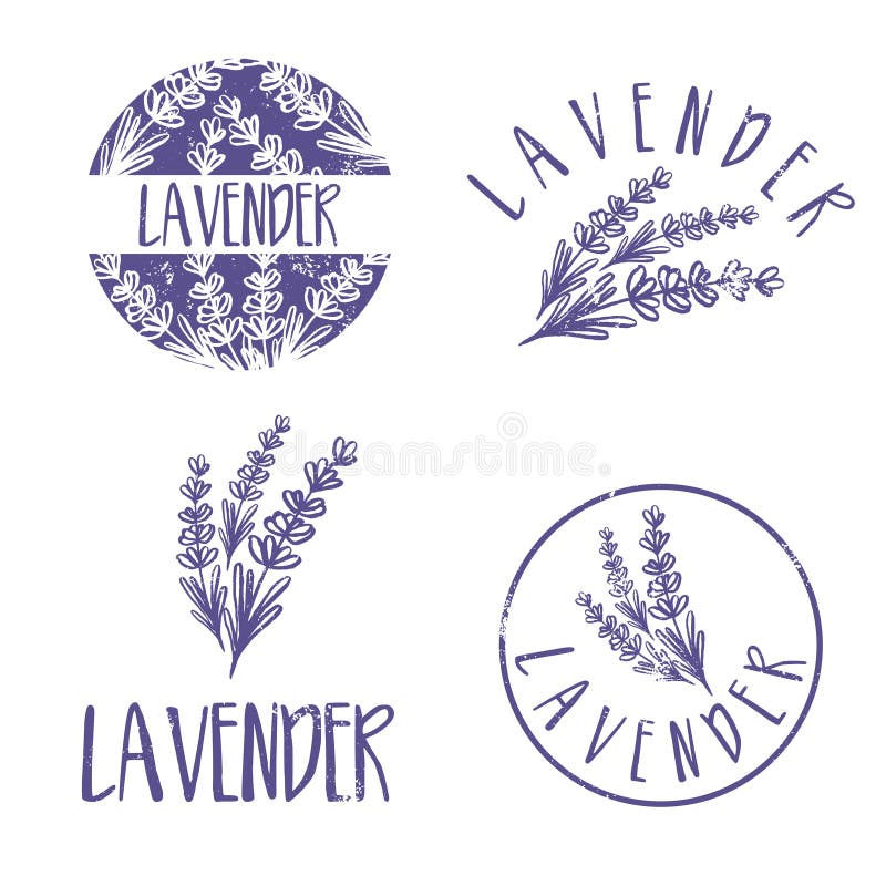 Sistema del diseño del logotipo de la plantilla de lavanda abstracta del icono stock de ilustración Sistema del diseño del logotipo de la plantilla de lavanda abstracta del icono stock de ilustración