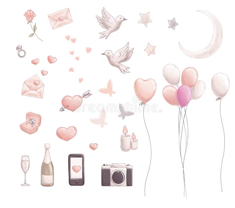 Sistema del día de San Valentín ilustración del vector Sistema del día de San Valentín ilustración del vector