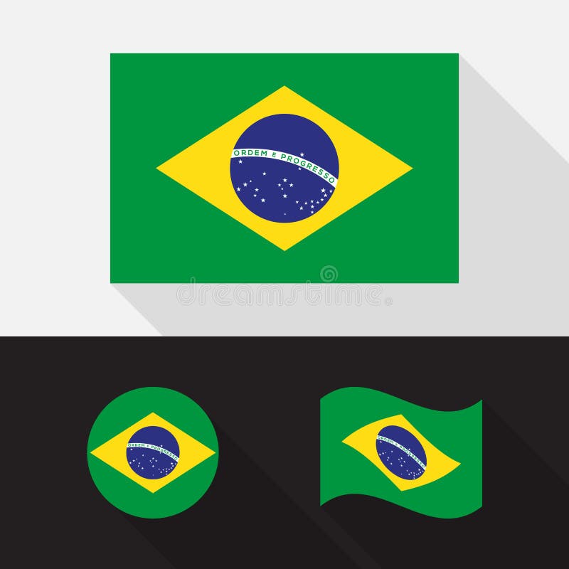 Sistema del ejemplo plano del vector del diseño de la bandera del Brasil stock de ilustración Sistema del ejemplo plano del vector del diseño de la bandera del Brasil stock de ilustración
