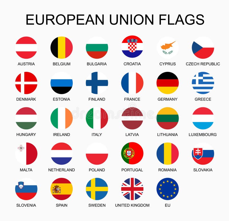 Sistema del ejemplo del vector de banderas de países de la unión europea en el fondo blanco Banderas de los miembros de la UE