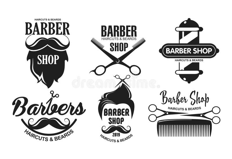 Sistema del ejemplo del vector de logotipos, de emblemas y de etiquetas de la barbería en estilo del vintage Insignias y logotipo libre illustration Sistema del ejemplo del vector de logotipos, de emblemas y de etiquetas de la barbería en estilo del vintage Insignias y logotipo libre illustration