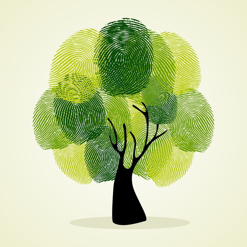Sistema del fondo del árbol de las huellas dactilares stock de ilustración Sistema del fondo del árbol de las huellas dactilares stock de ilustración