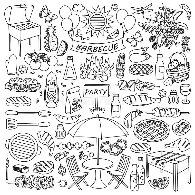 Sistema del garabato del partido de la barbacoa libre illustration Sistema del garabato del partido de la barbacoa libre illustration