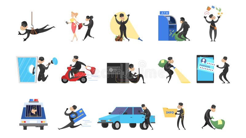 Sistema del hombre o del ladrón del ladrón Colección de criminal stock de ilustración Sistema del hombre o del ladrón del ladrón Colección de criminal stock de ilustración