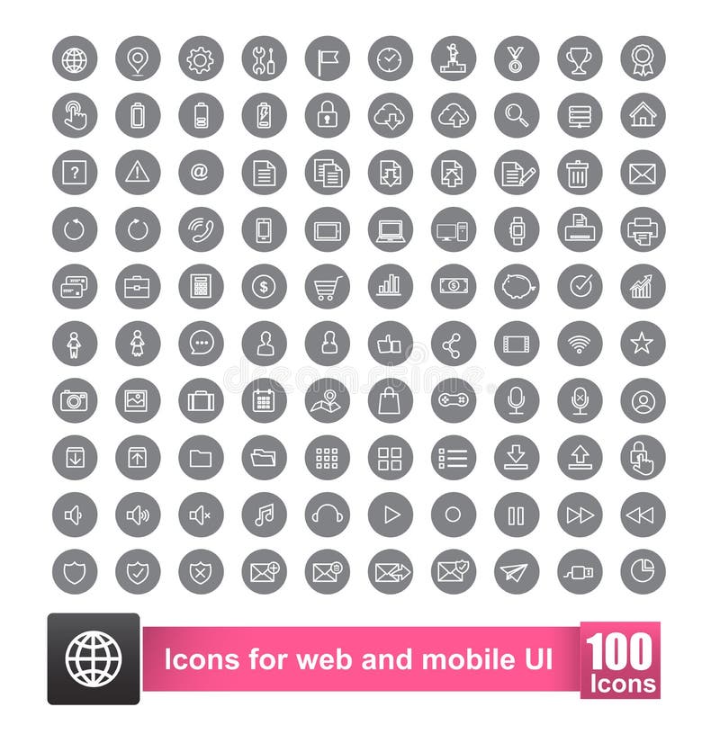 Sistema del icono 100 con el fondo para el web y el teléfono elegante móvil stock de ilustración Sistema del icono 100 con el fondo para el web y el teléfono elegante móvil stock de ilustración