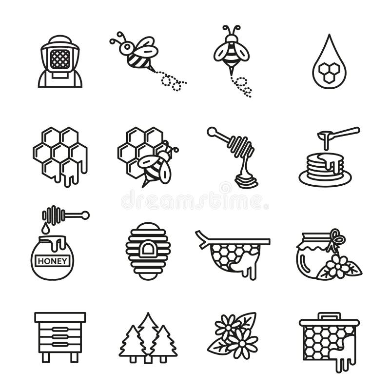 Sistema del icono de la abeja y de la miel libre illustration
