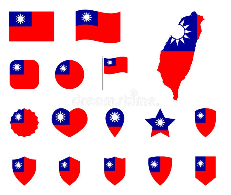Sistema del icono de la bandera de Taiwán, bandera de los símbolos de la República de China ilustración del vector Sistema del icono de la bandera de Taiwán, bandera de los símbolos de la República de China ilustración del vector