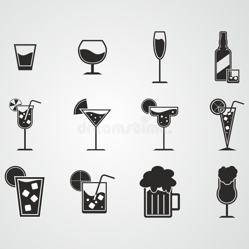 Sistema del icono de la bebida y del alcohol