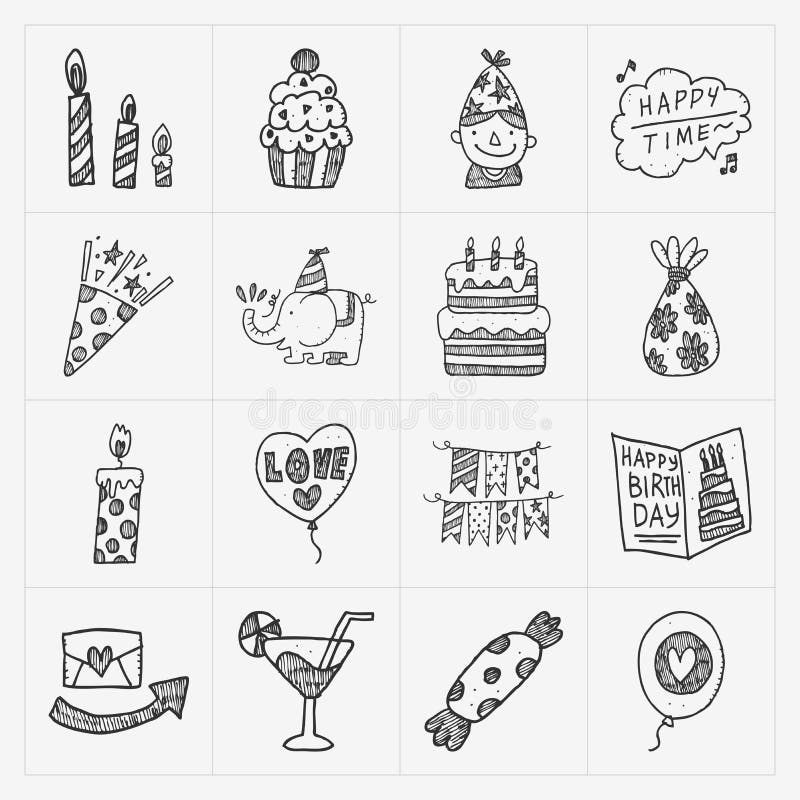 Sistema del icono de la fiesta de cumpleaños del garabato libre illustration Sistema del icono de la fiesta de cumpleaños del garabato libre illustration