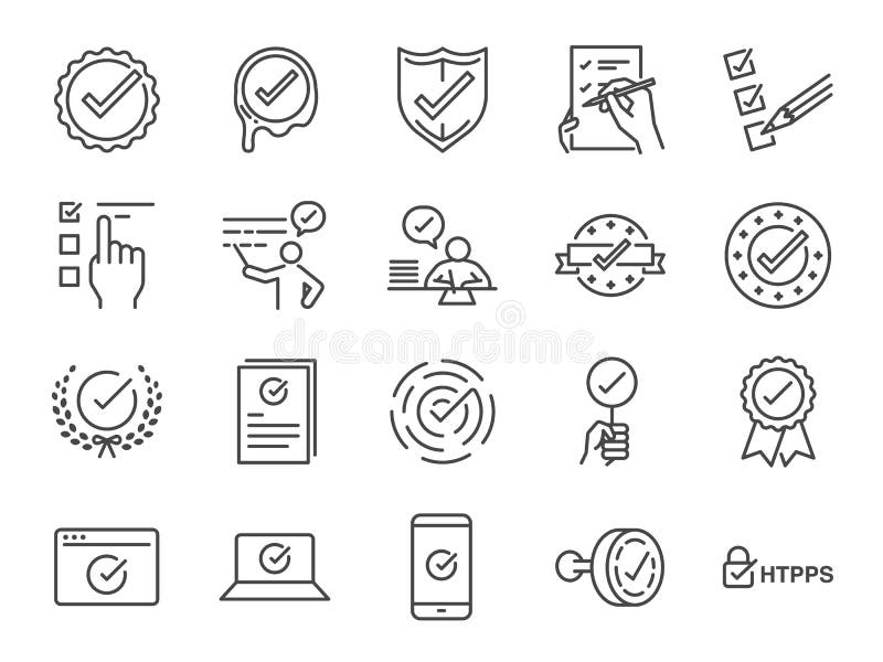 Sistema del icono de la marca de verificación Incluyó los iconos como correctos, verificado, certificado, aprobación, aceptada, l libre illustration