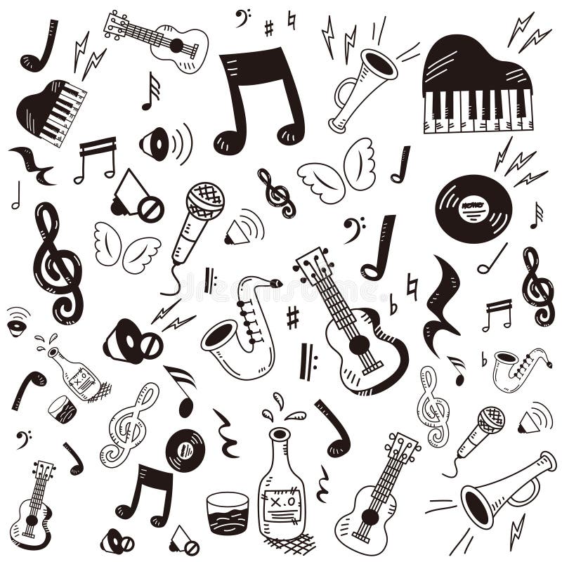 Hand drawn,doodle music icon set. Hand drawn,doodle music icon set