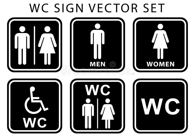 Sistema del icono de la placa de la puerta del retrete del Wc Muestra de los hombres y de las mujeres para el lavabo color blanco ilustración del vector Sistema del icono de la placa de la puerta del retrete del Wc Muestra de los hombres y de las mujeres para el lavabo color blanco ilustración del vector