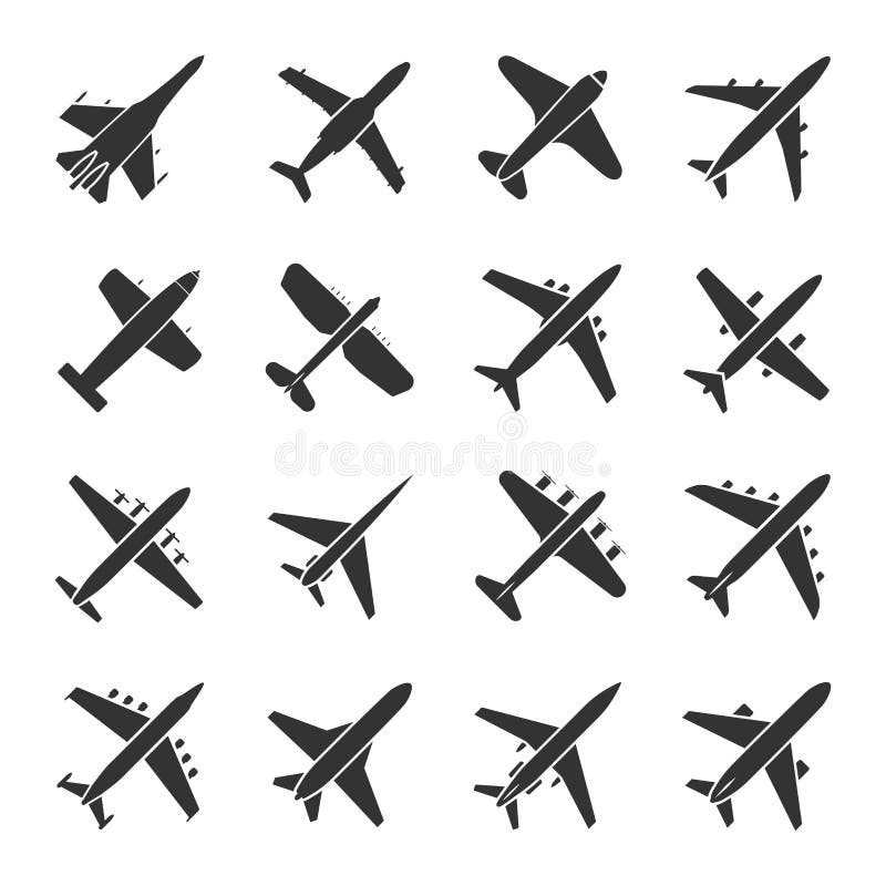 Sistema del icono de los aviones stock de ilustración Sistema del icono de los aviones stock de ilustración