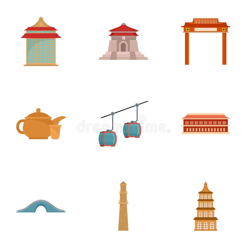 Sistema del icono de Taiwán, estilo plano stock de ilustración Sistema del icono de Taiwán, estilo plano stock de ilustración