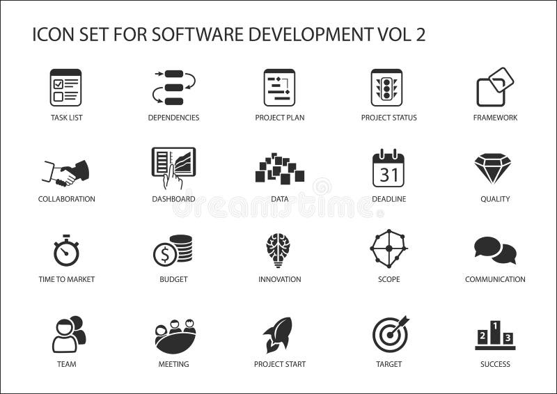 Sistema del icono del desarrollo de programas Vector los símbolos que se utilizarán para el desarrollo de programas y la tecnolog ilustración del vector Sistema del icono del desarrollo de programas Vector los símbolos que se utilizarán para el desarrollo de programas y la tecnolog ilustración del vector