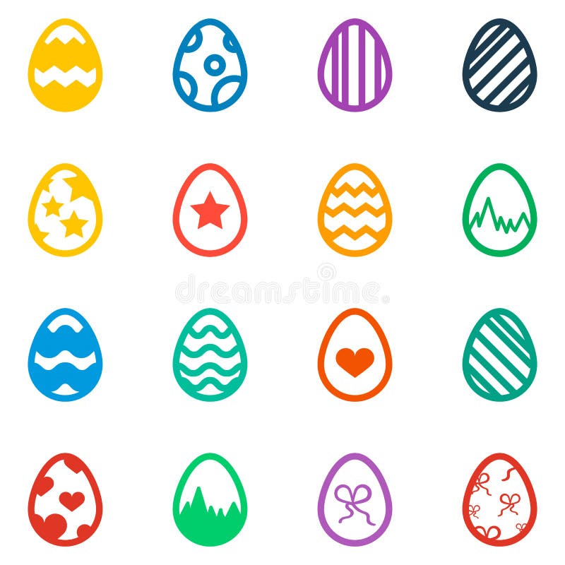 Sistema del icono del icono coloreado del día de fiesta de los huevos de Pascua libre illustration Sistema del icono del icono coloreado del día de fiesta de los huevos de Pascua libre illustration