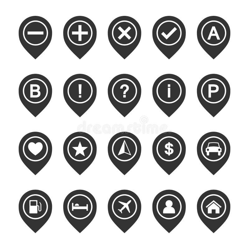 Sistema del icono del vector de pernos o de indicadores del mapa Ponga los marcadores o las muestras de la ubicación stock de ilustración Sistema del icono del vector de pernos o de indicadores del mapa Ponga los marcadores o las muestras de la ubicación stock de ilustración