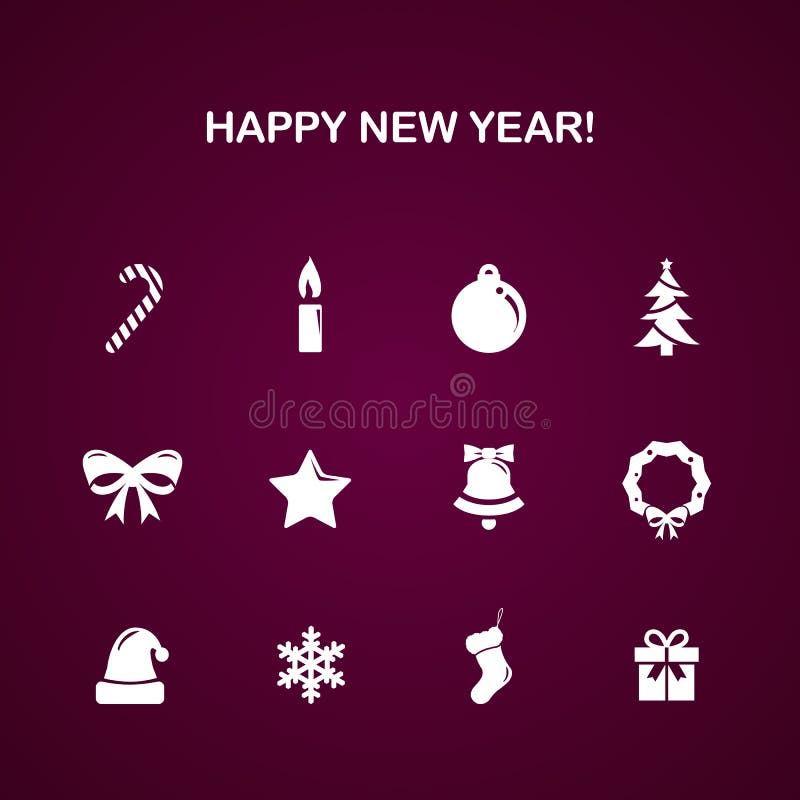 Sistema del icono del vector del Año Nuevo de la Navidad ilustración del vector Sistema del icono del vector del Año Nuevo de la Navidad ilustración del vector