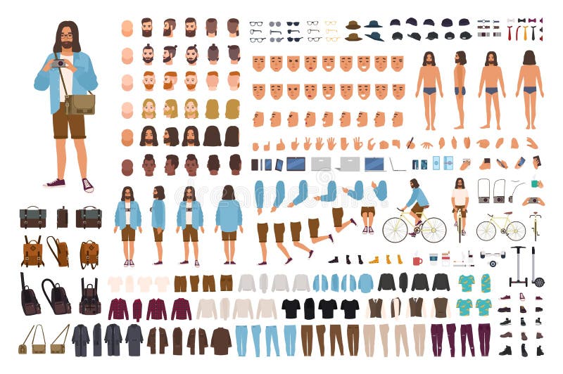 Sistema del individuo DIY del inconformista o equipo de la animación Hombre vestido en ropa de moda Colección de cuerpo plano mas libre illustration Sistema del individuo DIY del inconformista o equipo de la animación Hombre vestido en ropa de moda Colección de cuerpo plano mas libre illustration