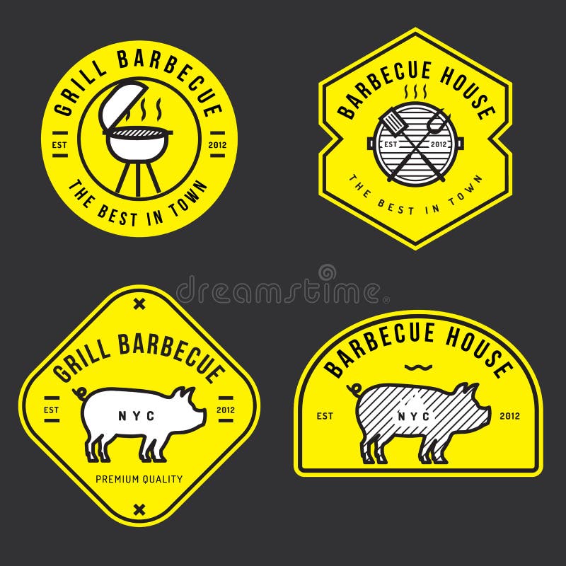 Sistema del logotipo de la barbacoa, insignias, banderas, etiquetas, emblema para la tienda del Bbq Diseño del esquema Diseño mín libre illustration Sistema del logotipo de la barbacoa, insignias, banderas, etiquetas, emblema para la tienda del Bbq Diseño del esquema Diseño mín libre illustration
