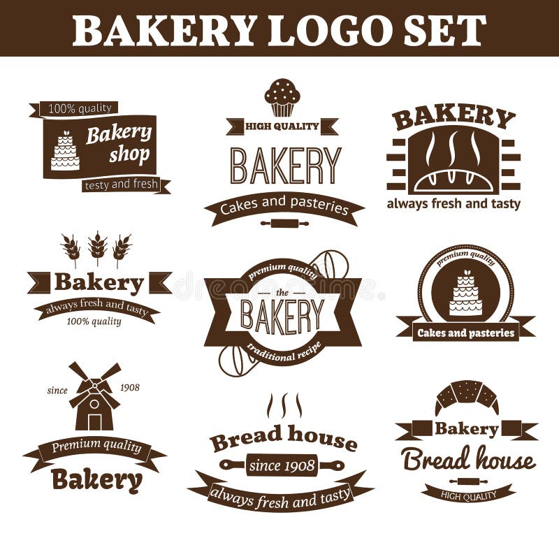 Sistema del logotipo de la panadería del vector stock de ilustración Sistema del logotipo de la panadería del vector stock de ilustración
