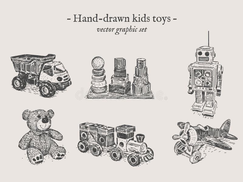 Sistema del mano-dibujo de los juguetes libre illustration Sistema del mano-dibujo de los juguetes libre illustration