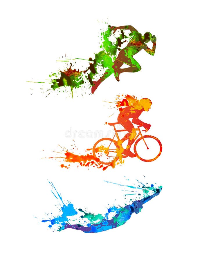 Sistema del Triathlon Siluetas de la pintura del chapoteo libre illustration Sistema del Triathlon Siluetas de la pintura del chapoteo libre illustration