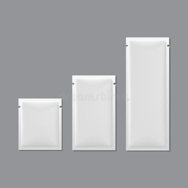 Sistema del vector de empaquetado en blanco blanco de la bolsita stock de ilustración