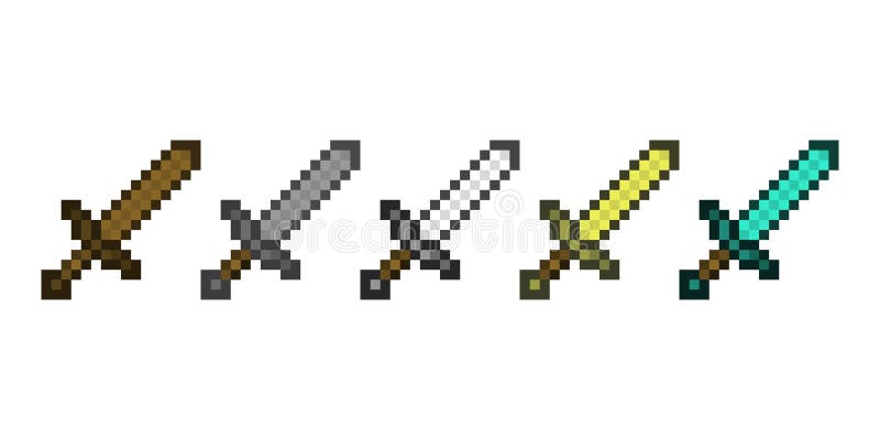 Sistema del vector de espadas cl?sicas del pixel Cuchillas de acero de la historieta para el ordenador de la diversi?n y juegos o stock de ilustración Sistema del vector de espadas cl?sicas del pixel Cuchillas de acero de la historieta para el ordenador de la diversi?n y juegos o stock de ilustración