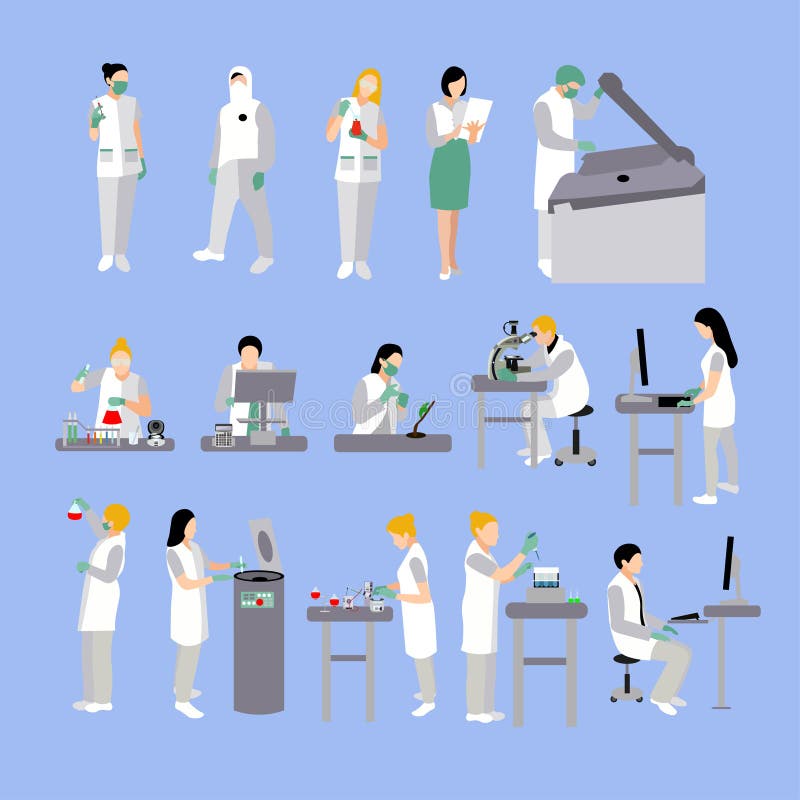 Sistema del vector de gente en laboratorio médico Doctores y funcionamiento del científico, ejemplo del vector del laboratorio libre illustration Sistema del vector de gente en laboratorio médico Doctores y funcionamiento del científico, ejemplo del vector del laboratorio libre illustration