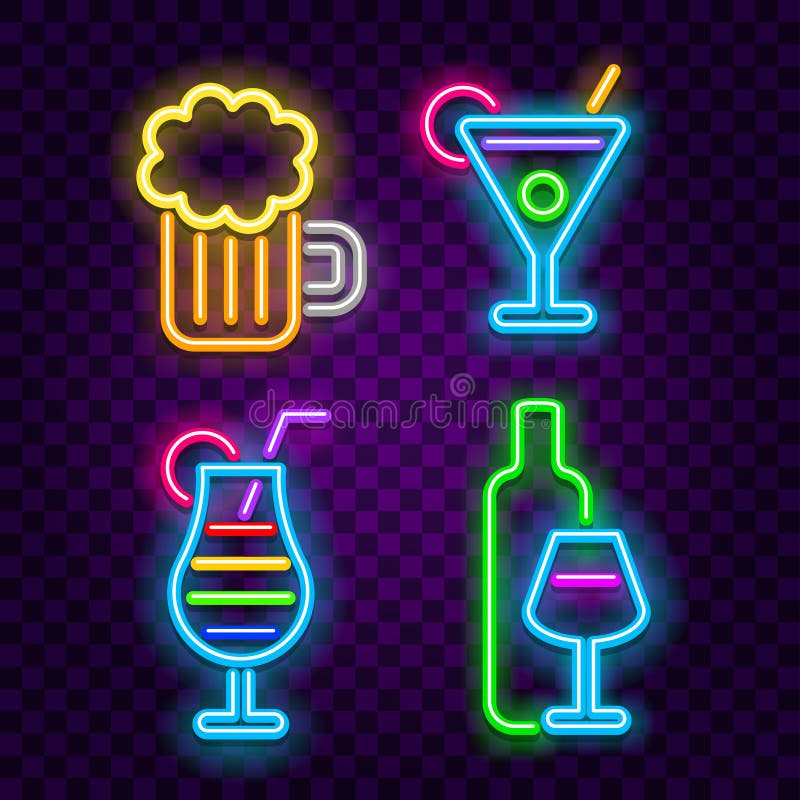 Sistema del vector de las señales de neón de las bebidas de la barra y del alcohol