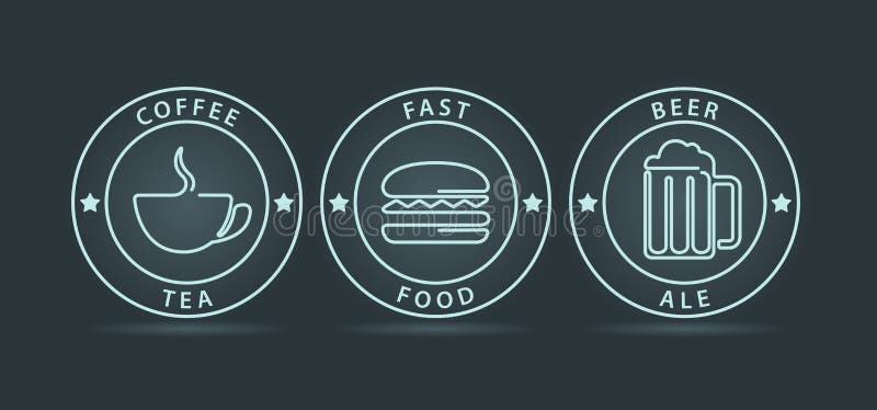 Vector set of neon outline style fast food icons. Vector set of neon outline style fast food icons