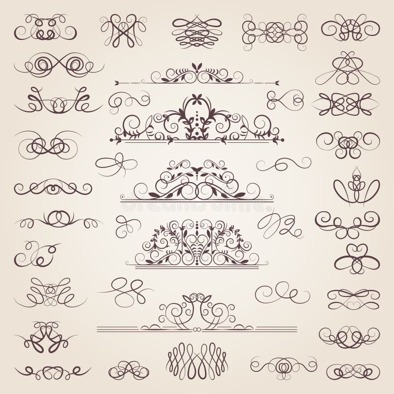 Sistema del vector de remolinos y de movimientos clásicos decorativos Conjunto de elementos medieval libre illustration Sistema del vector de remolinos y de movimientos clásicos decorativos Conjunto de elementos medieval libre illustration