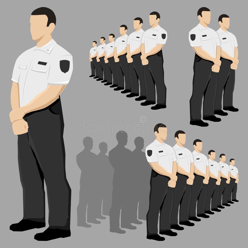 Sistema Del Vector Del Guardia De Seguridad De La Policía Con El Uniforme  Blanco Y Negro Ilustración del Vector - Ilustración de correccional,  proteja: 89853344