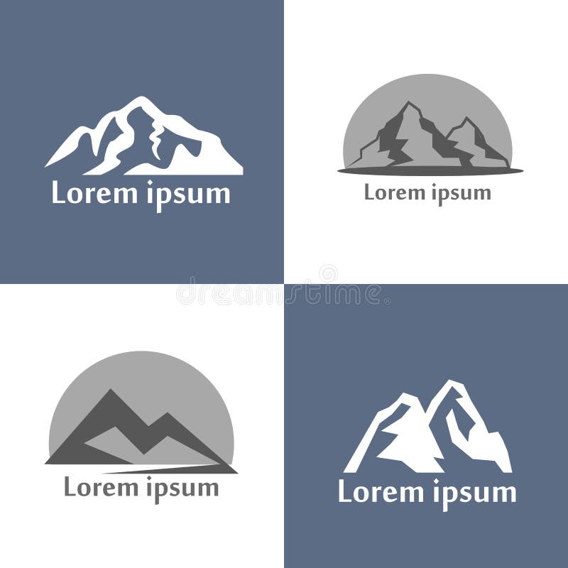 Sistema del vector del logotipo de las montañas Opinión del alivio de la montaña de la naturaleza como silueta para las insignias stock de ilustración Sistema del vector del logotipo de las montañas Opinión del alivio de la montaña de la naturaleza como silueta para las insignias stock de ilustración