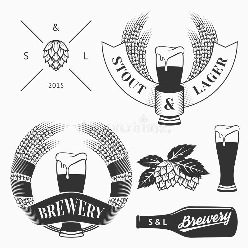 Vector craft beer and brewery emblems, logos templates, labels, symbols and design elements in vintage style. Vector craft beer and brewery emblems, logos templates, labels, symbols and design elements in vintage style.