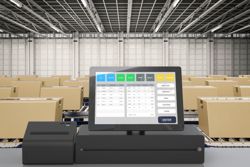 Sistema di amministrazione dell'inventario per la fabbrica illustrazione di stock Sistema di amministrazione dell'inventario per la fabbrica illustrazione di stock
