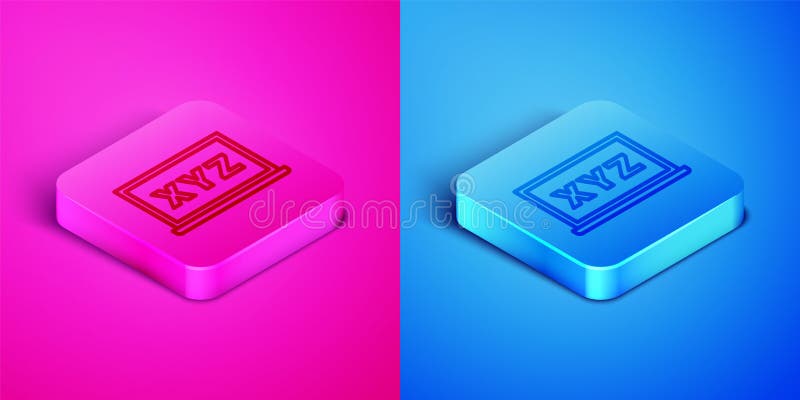 Sistema di coordinate isometrico xisometrico della linea xisz sull'icona di cartone isolata su sfondo rosa e blu. asse xyz per il illustrazione di stock