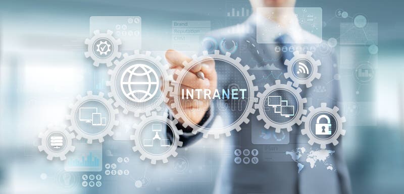 Sistema di gestione dei documenti aziendali di comunicazione aziendale intranet. concetto di tecnologia della sicurezza informatic fotografia stock