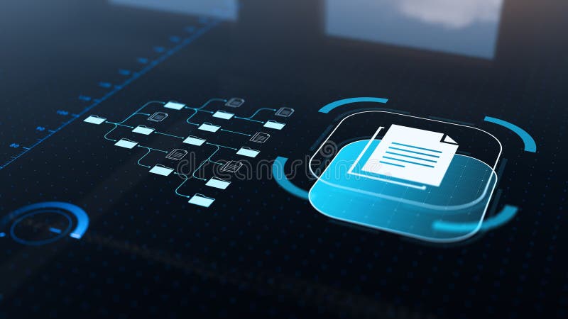 Sistema di gestione dei documenti che utilizza l'ai per processi automatizzati che migliorano la produttività del workflow e l'org fotografia stock