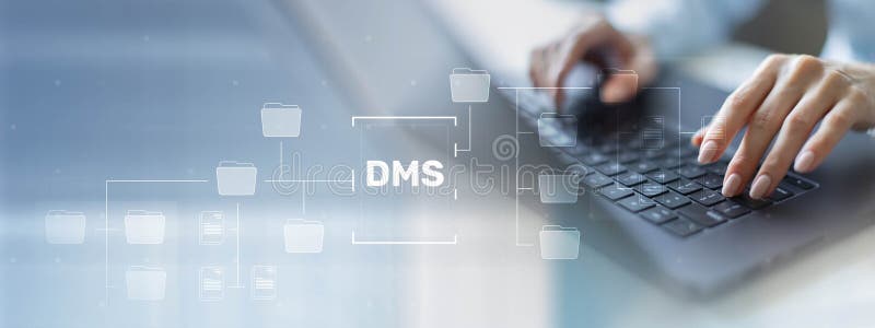 Sistema di gestione dei documenti dms per un flusso di lavoro digitale e un'organizzazione semplificate immagini stock