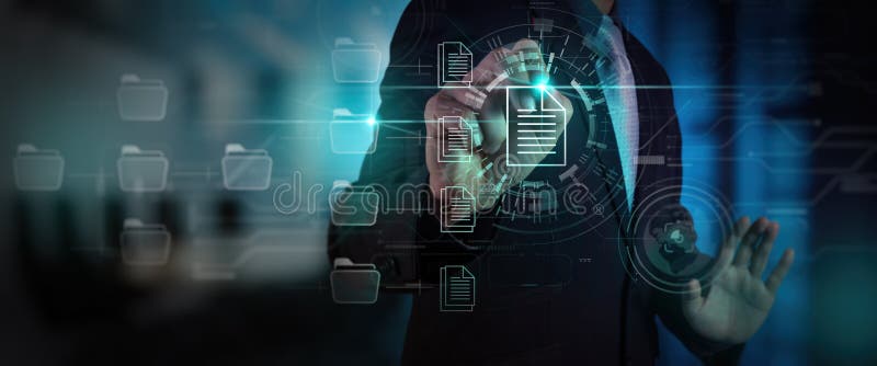 Sistema di gestione dei documenti di lavoro dell'imprenditore immagini stock libere da diritti