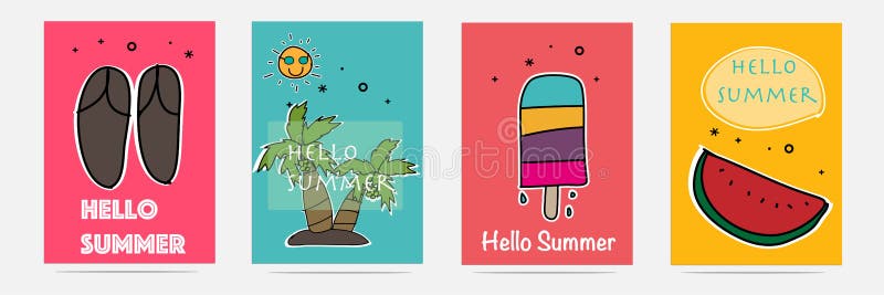 Sistema dibujado mano del verano stock de ilustración Sistema dibujado mano del verano stock de ilustración