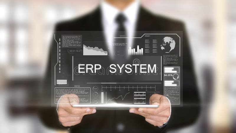 Sistema do ERP, conceito futurista da relação do holograma, realidade virtual aumentada foto de stock Sistema do ERP, conceito futurista da relação do holograma, realidade virtual aumentada foto de stock