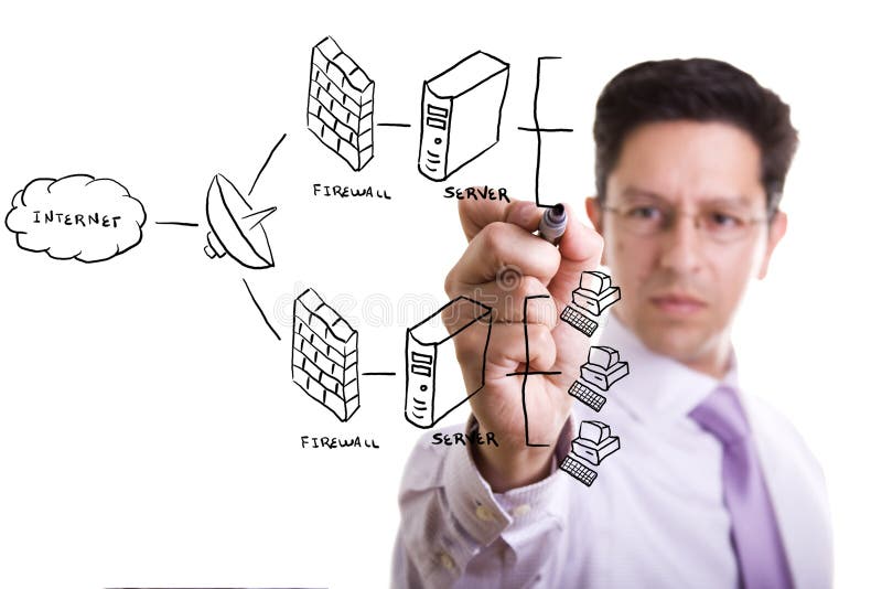 Businessman drawing a security plan for a firewall system (selective focus). Businessman drawing a security plan for a firewall system (selective focus)