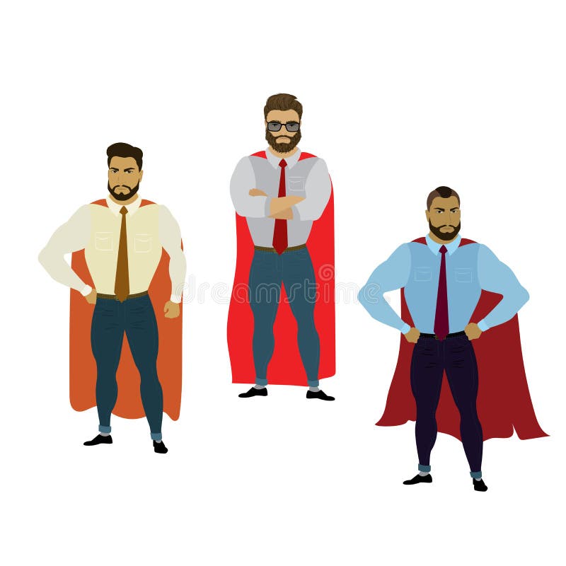 Sistema estupendo del hombre de negocios, héroe aislado en el fondo blanco stock de ilustración Sistema estupendo del hombre de negocios, héroe aislado en el fondo blanco stock de ilustración