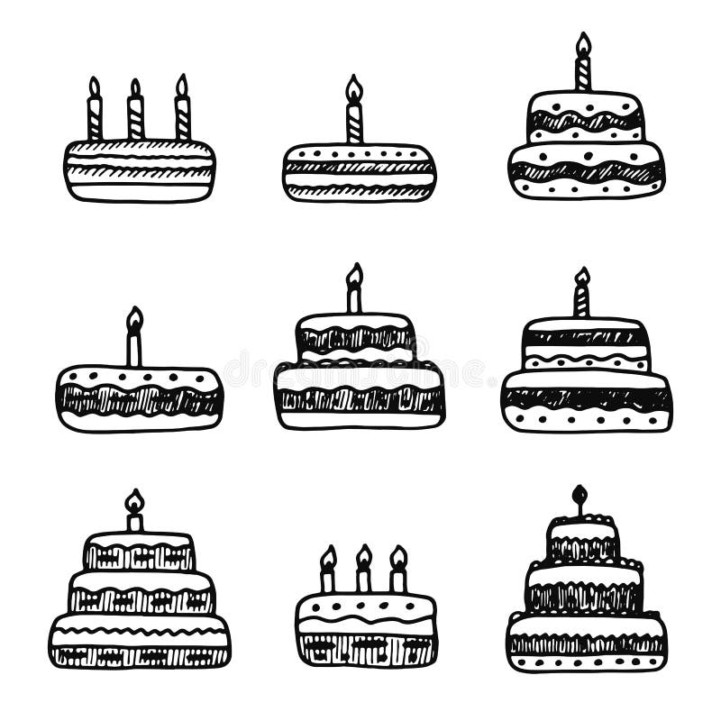 Sistema festivo de las tortas de iconos del bosquejo objeto aislado del vector