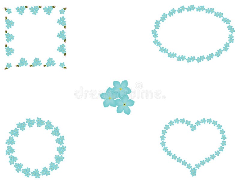 Sistema floral del bastidor azul de la nomeolvides, vector, EPS 10 ilustración del vector Sistema floral del bastidor azul de la nomeolvides, vector, EPS 10 ilustración del vector