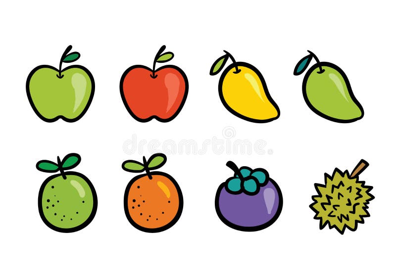 Sistema fresco de la colección del dibujo de la fruta del verano stock de ilustración Sistema fresco de la colección del dibujo de la fruta del verano stock de ilustración