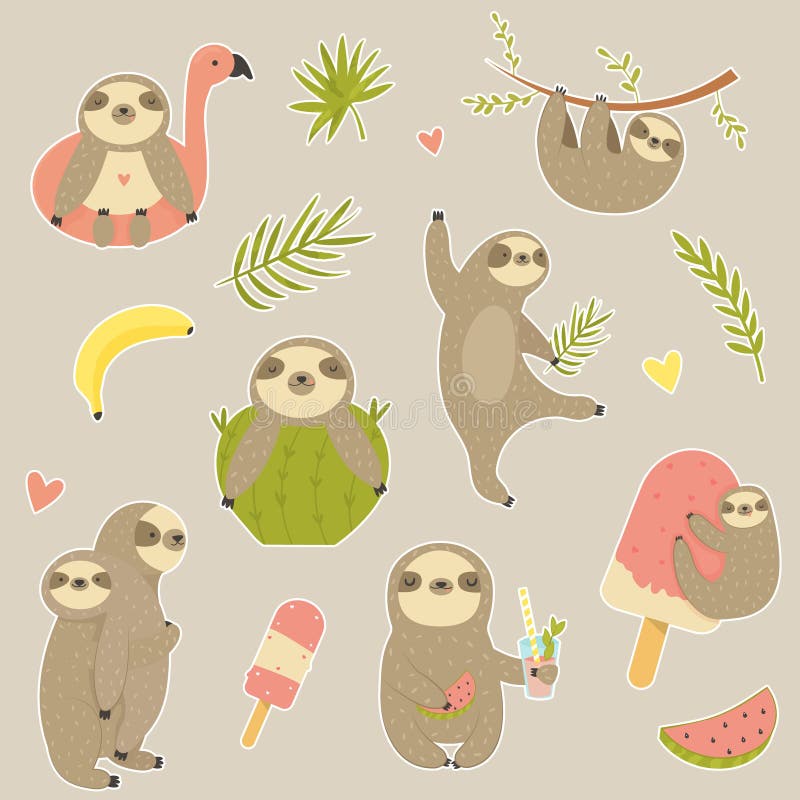 Sistema grande de etiquetas engomadas con pereza linda libre illustration Sistema grande de etiquetas engomadas con pereza linda libre illustration